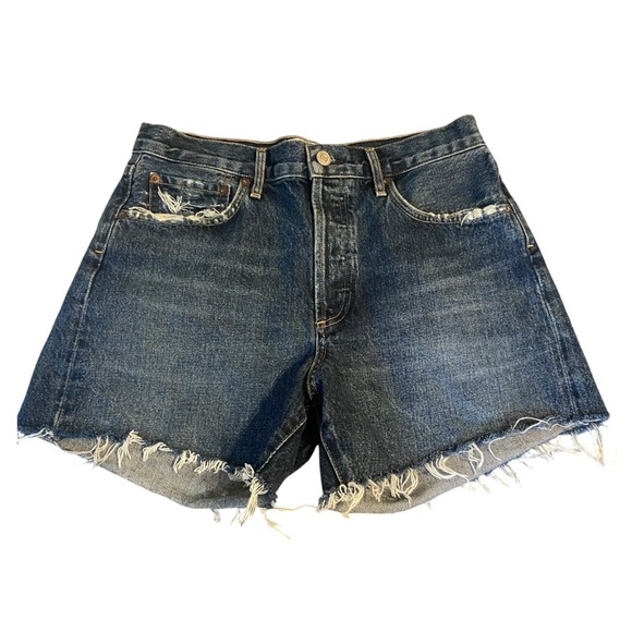 AGOLDE Reese Cut Off Jean Shorts Precision Sz 26 Long Inseam 100% Organic Cotton - Picture 1 of 4